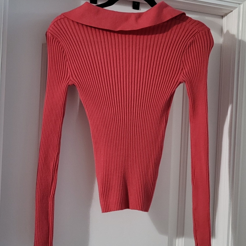 Ribbed Pink Long Sleeve Top - Picture 3 of 4